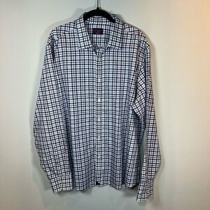 Untuckit Relaxed Fit Plaid Button Up Shirt Blue White Check Long Sleeve Men's XL